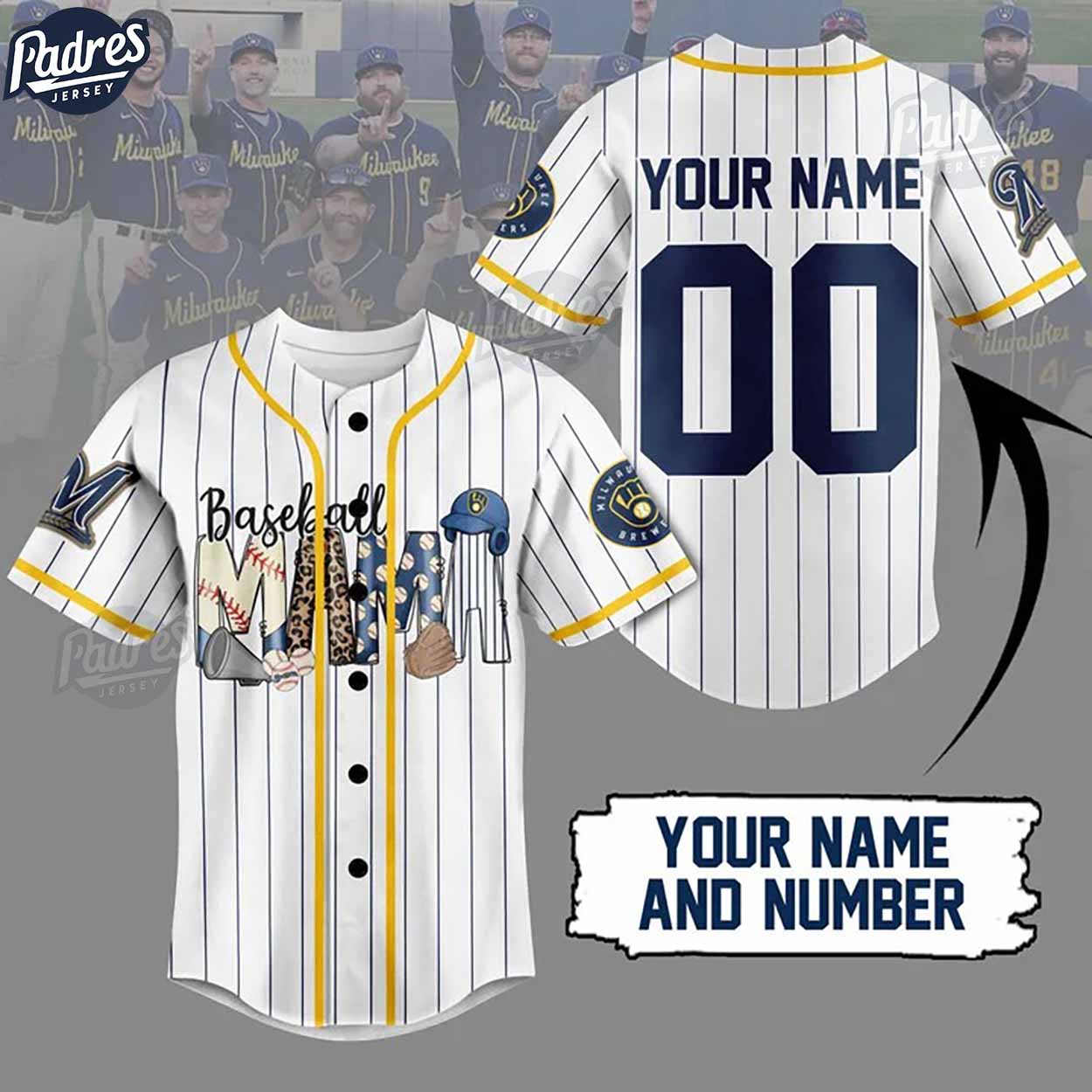 Custom Baseball Mama Milwaukee Brewers Baseball Jersey - Padres Jersey Oasis: Elevate Your Baseball Style Game... (Image 1)