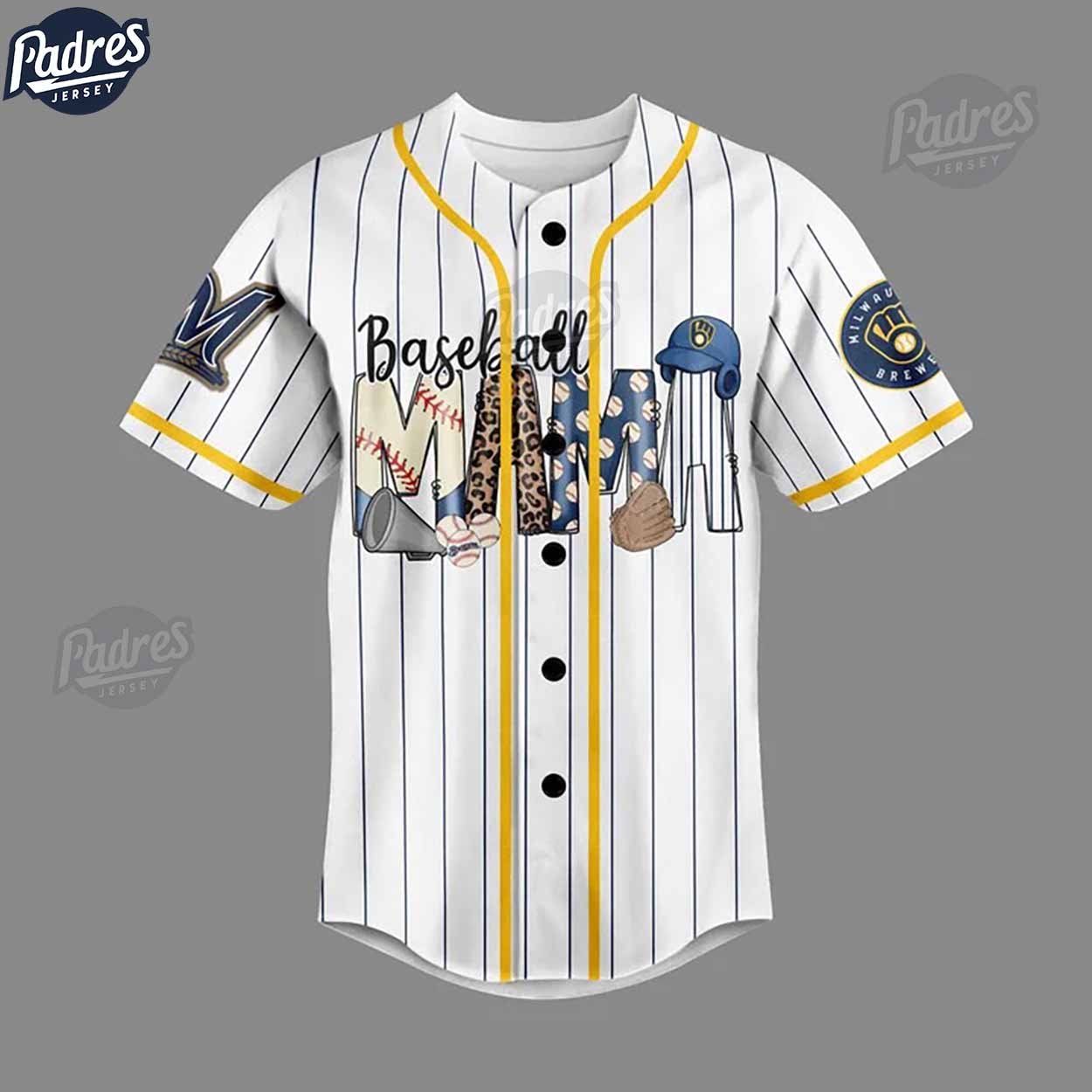 Custom Baseball Mama Milwaukee Brewers Baseball Jersey - Padres Jersey Oasis: Elevate Your Baseball Style Game... (Image 2)
