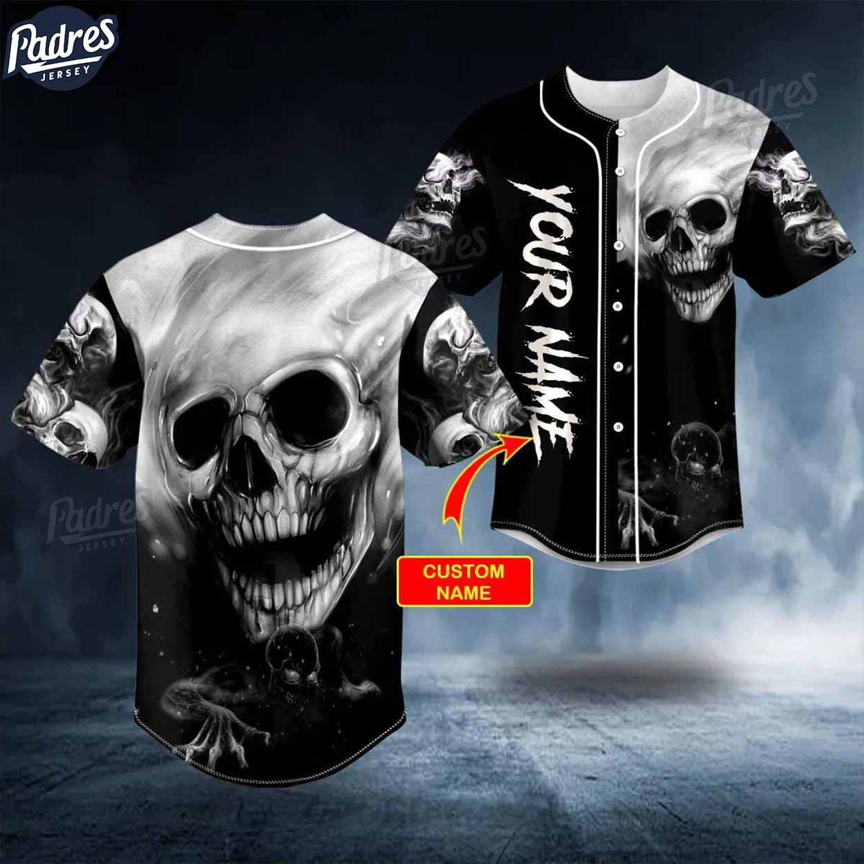 Custom Black White Zombie Monster Motion Faded Skull Baseball Jersey - Padres Jersey Oasis: Elevate Your Baseball Style...
