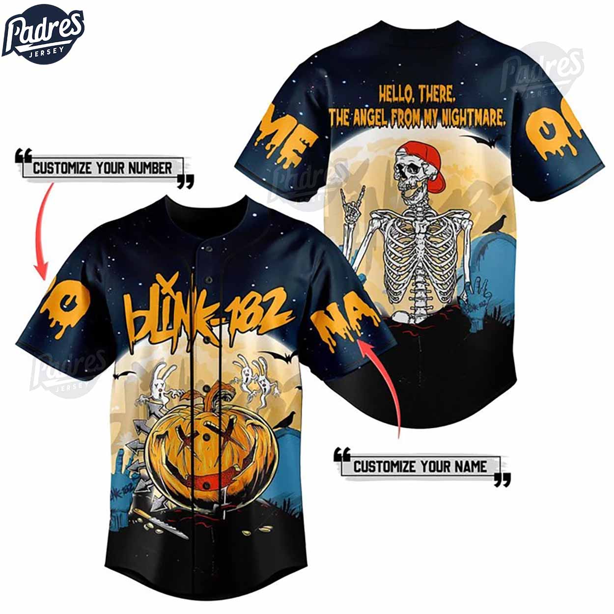 Custom Blink-182 Halloween Baseball Jersey - Padres Jersey Oasis: Elevate Your Baseball Style Game T-Shirts,... (Image 1)