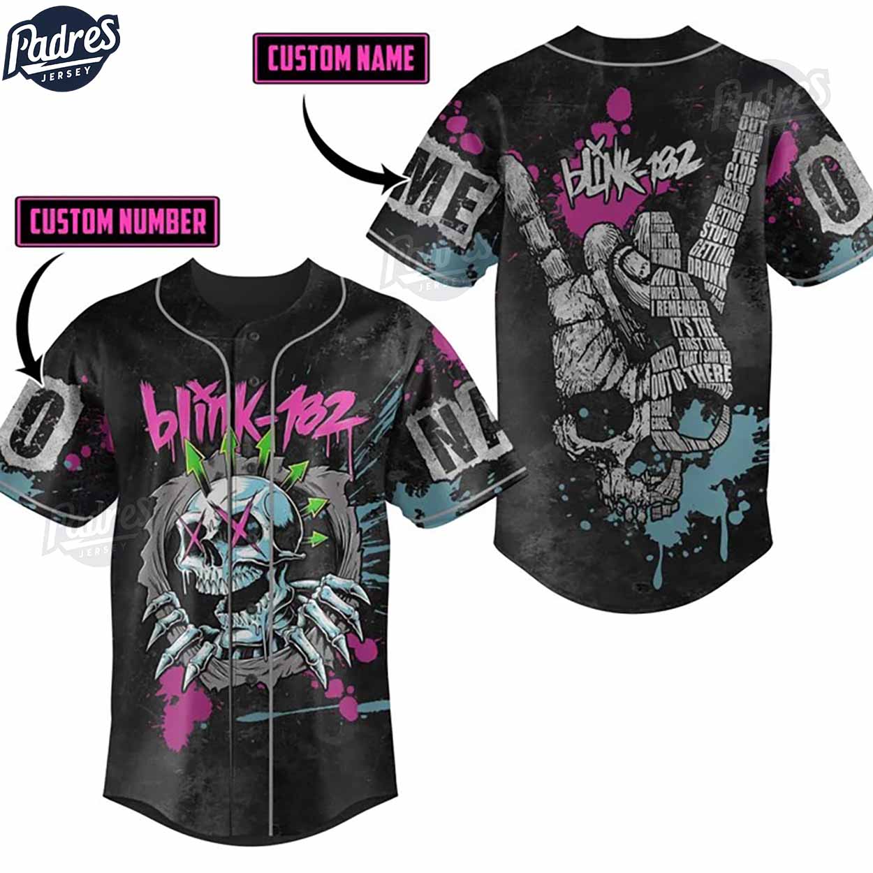 Custom Blink-182 Six Arrow Skull Baseball Jersey - Padres Jersey Oasis: Elevate Your Baseball Style Game... (Image 1)