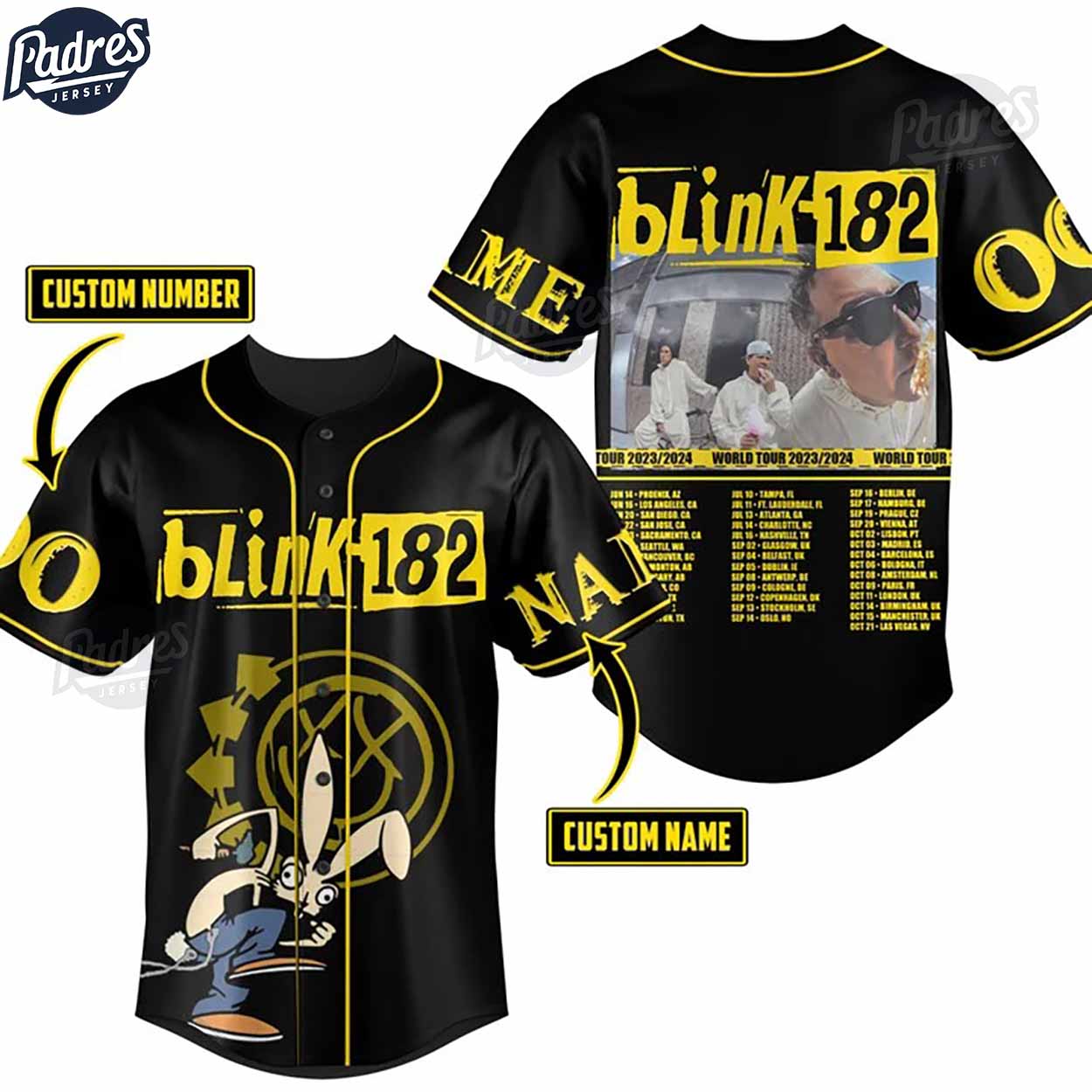 Custom Blink-182 World Tour 2024 Baseball Jersey - Padres Jersey Oasis: Elevate Your Baseball Style Game