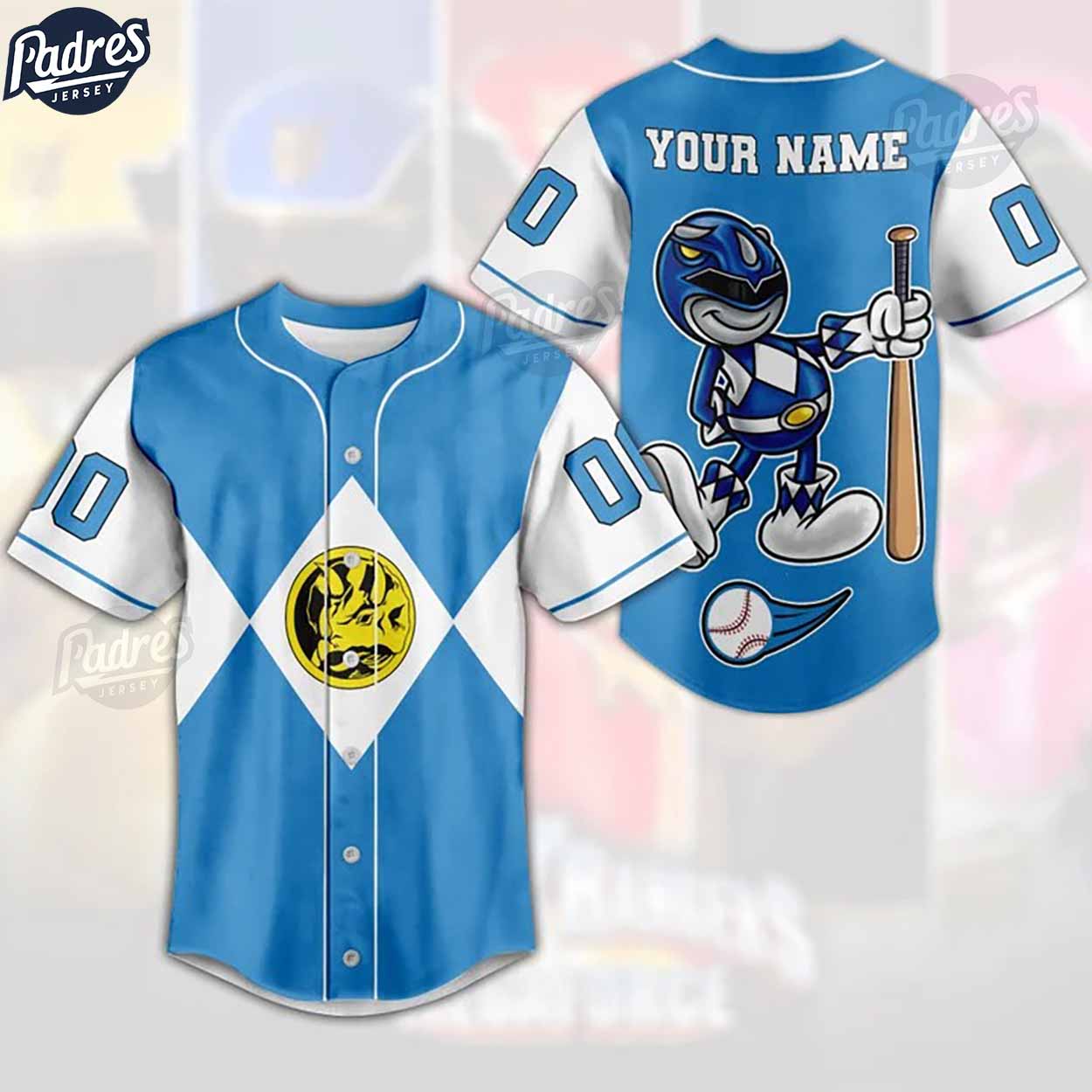 Custom Power Rangers Blue Ranger Baseball Jersey - Padres Jersey Oasis: Elevate Your Baseball Style Game... (Image 1)