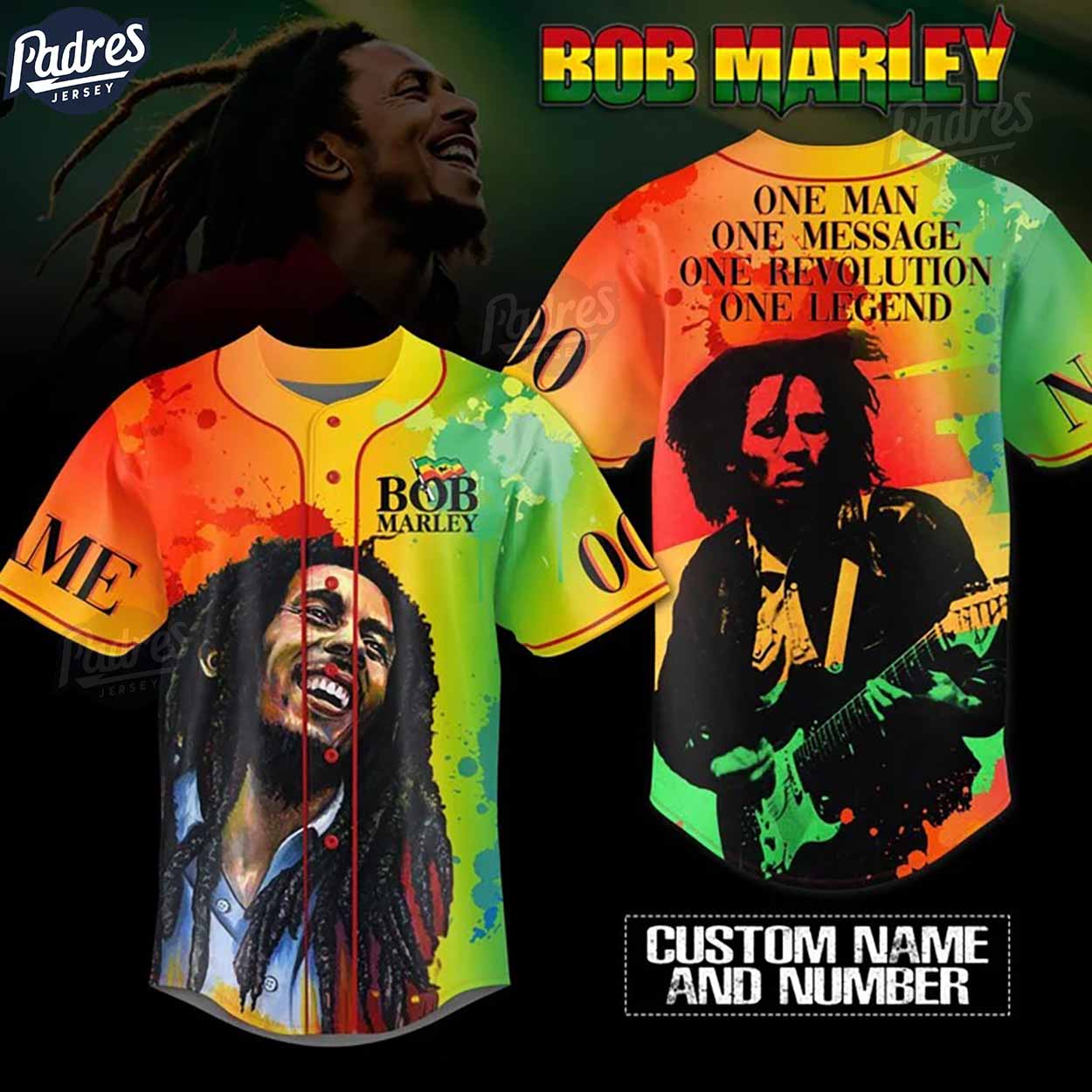 Custom Bob Marley One Legend Baseball Jersey - Padres Jersey Oasis: Elevate Your Baseball Style Game T-Shirts,... (Image 1)