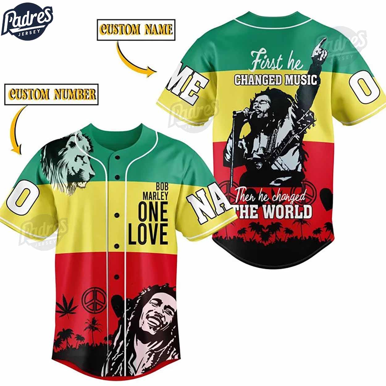Custom Bob Marley One Love Baseball Jersey - Padres Jersey Oasis: Elevate Your Baseball Style Game T-Shirts,... (Image 1)
