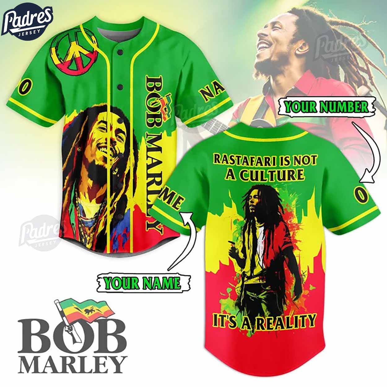 Custom Bob Marley Rastafari Is Not A Culture It's A Reality Baseball Jersey - Padres Jersey Oasis: Elevate Your... (Image 1)