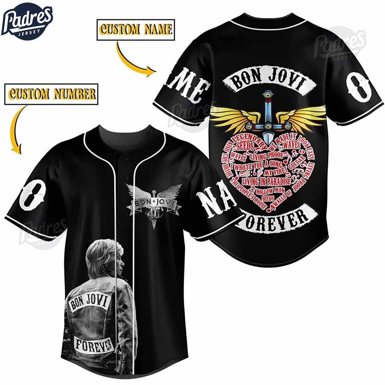 Custom Bon Jovi Forever Baseball Jersey - Padres Jersey Oasis: Elevate Your Baseball Style Game T-Shirts,... (Image 1)