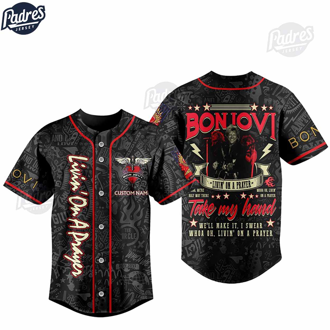 Custom Bon Jovi Livin' On A Prayer Take My Hand Baseball Jersey - Padres Jersey Oasis: Elevate Your Baseball Style Game...