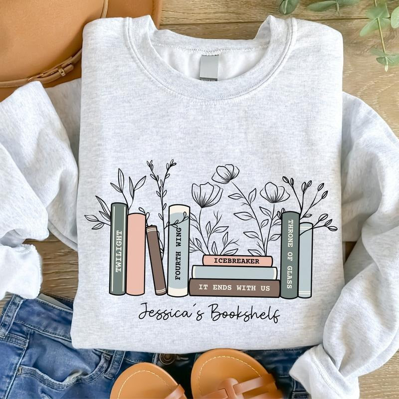 Custom Bookshelf Sweatshirt, Book Lover Crewneck, Personalized Book Shirt, Book Sweatshirt, Gift For Book Reader,...