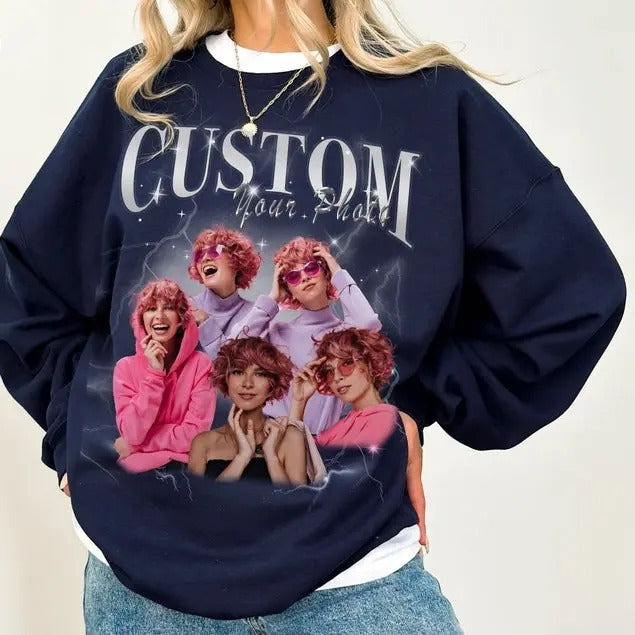Custom Bootleg Rap Sweatshirt, Vintage Custom Photo Vintage Sweatshirt, Insert Your Own Design Tee, Custom Rap Tee, Vintage 90s Outfit, Custom Birthday Gifts, Gift for Girlfriend, Gift for Boyfriend, Valentines Day Gifts, Personalized Gifts Customized