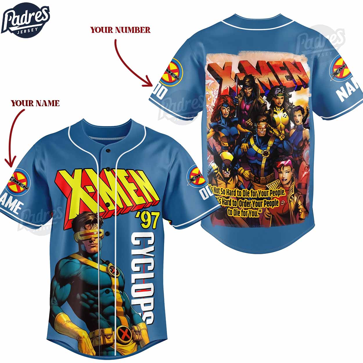 Custom Cyclops X-men 97 Baseball Jersey Style - Padres Jersey Oasis: Elevate Your Baseball Style Game T-Shirts,... (Image 1)