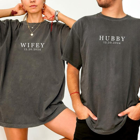 Custom Date Wifey Hubby Comfort Colors Shirt, Personalized Anniversary Graphic Tee, Matching Couples Unhinged Tees, Wedding Gifts, Anniversary Gifts