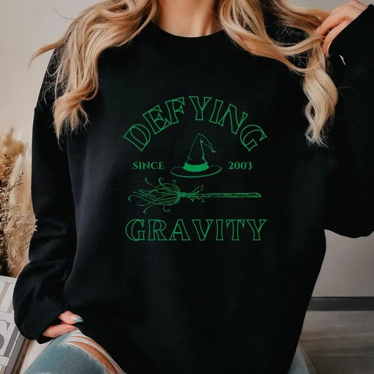 Custom Defying Gravity Witch Sweatshirt, Wicked Sweater, Personalized Year, Bad Green Witchcore, Y2K Retro, Gift For Her Womenswear Crewneck