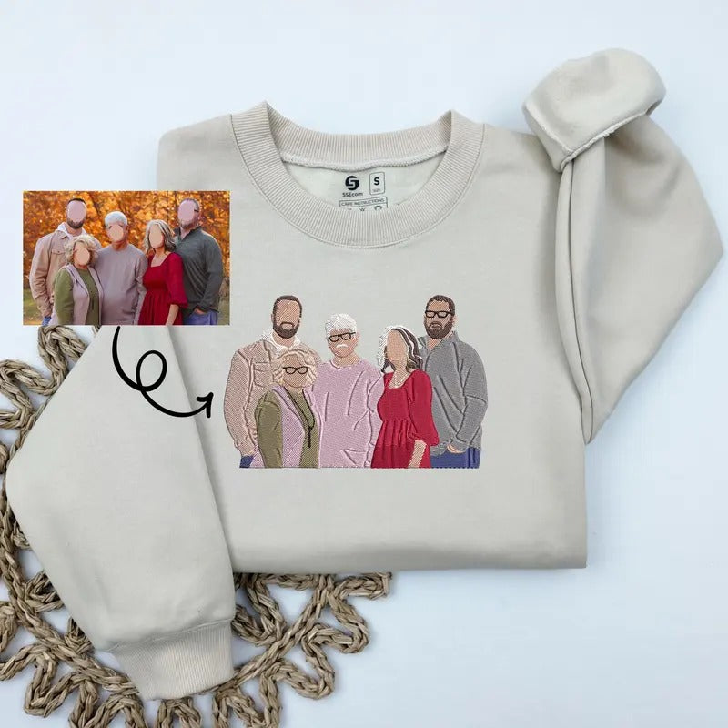 Custom Embroidered Portrait from Photo Sweatshirt, Personalized Sweatshirt, Mothers Day Gift, Fathers Day Gift, Christmas Gift