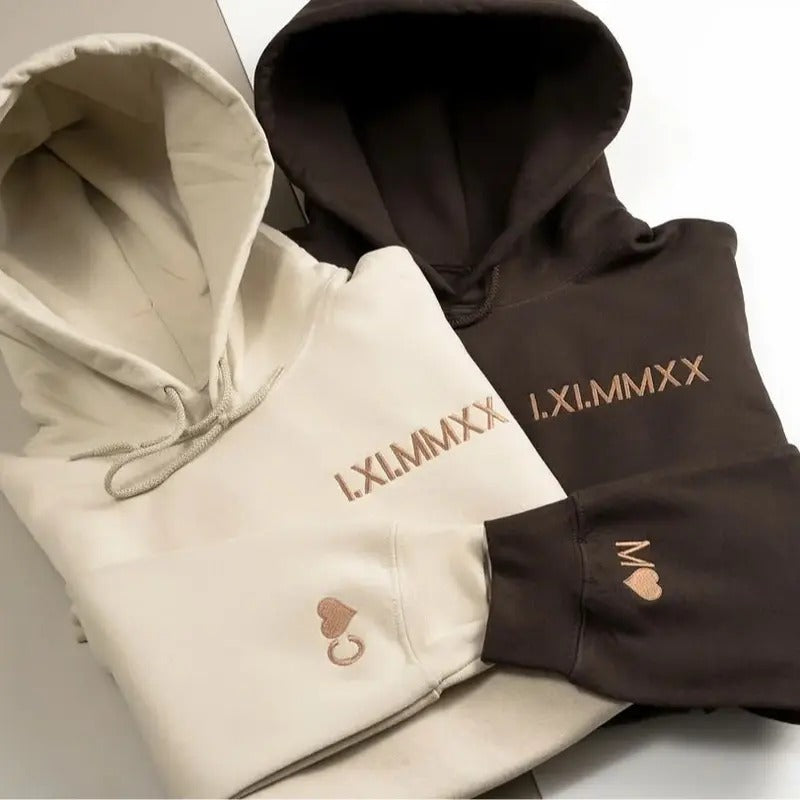 Custom Embroidered Roman Numeral Hoodie - Classic Cotton Fabric, Personalize with Sleeve Initials, Perfect Gift for...