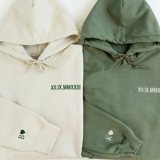 Custom Embroidered Roman Numeral Hoodie - Personalized Gift Date - Classic Cotton Fabric - Engagements & 1st Anniversary...