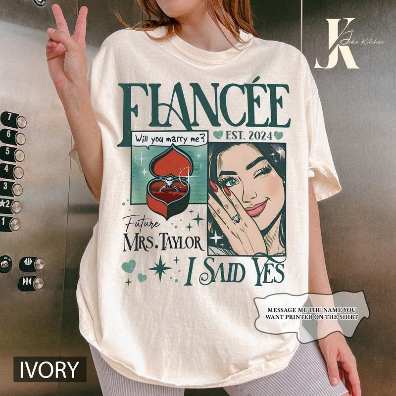 Custom Future Mrs Shirt, Personalized Bride To Be Comfort Colors Tee, Newly Engaged Gift For Her, Engagement Gift, In My Engaged Era Shirt Casual Graphic Crewneck Top Womenswear