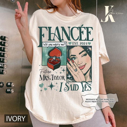 Custom Future Mrs Shirt, Personalized Bride To Be Comfort Colors Tee, Newly Engaged Gift For Her, Engagement Gift, In My Engaged Era Shirt Casual Graphic Crewneck Top Womenswear