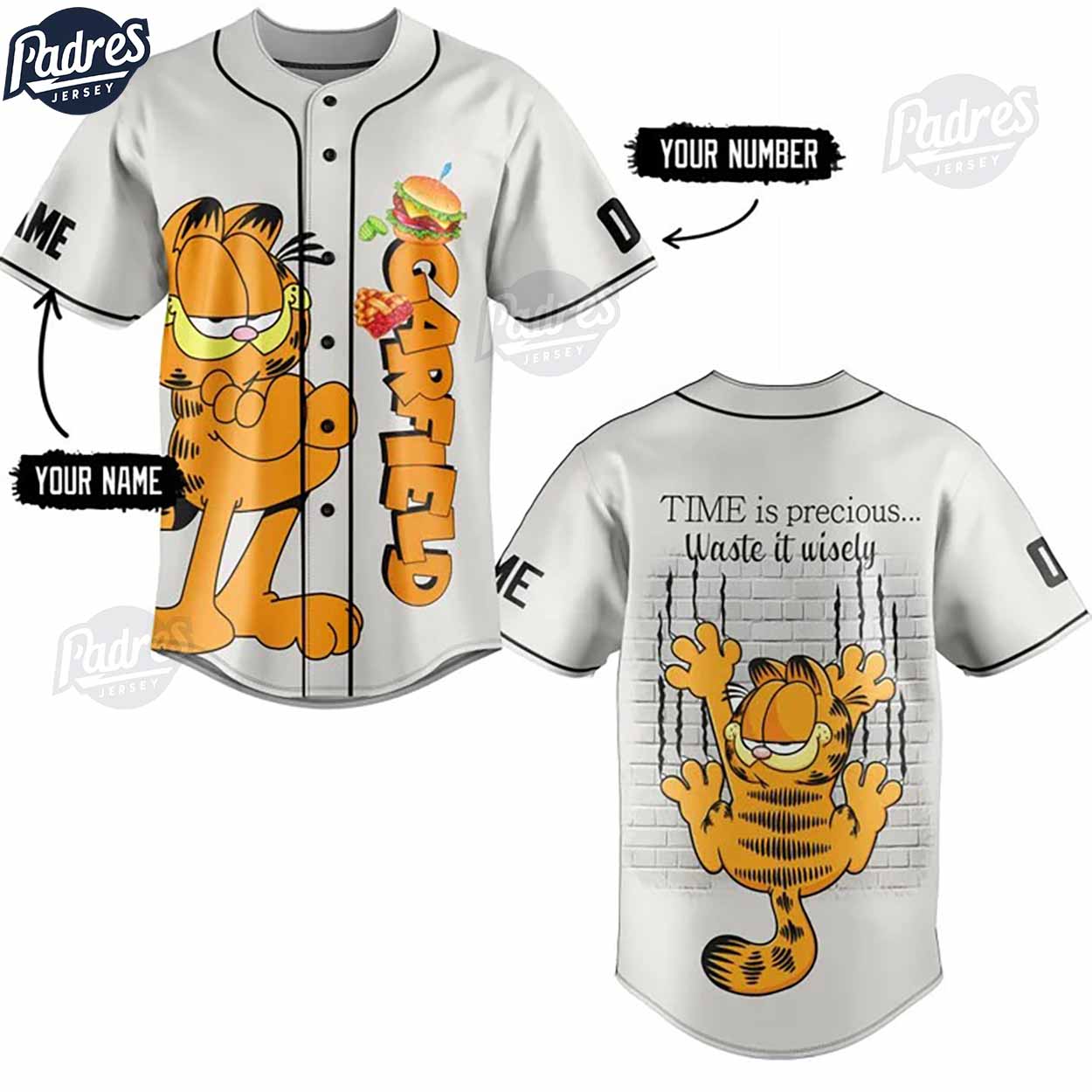 Custom Garfield Baseball Jersey - Padres Jersey Oasis: Elevate Your Baseball Style Game T-Shirts, Hoodie,... (Image 1)