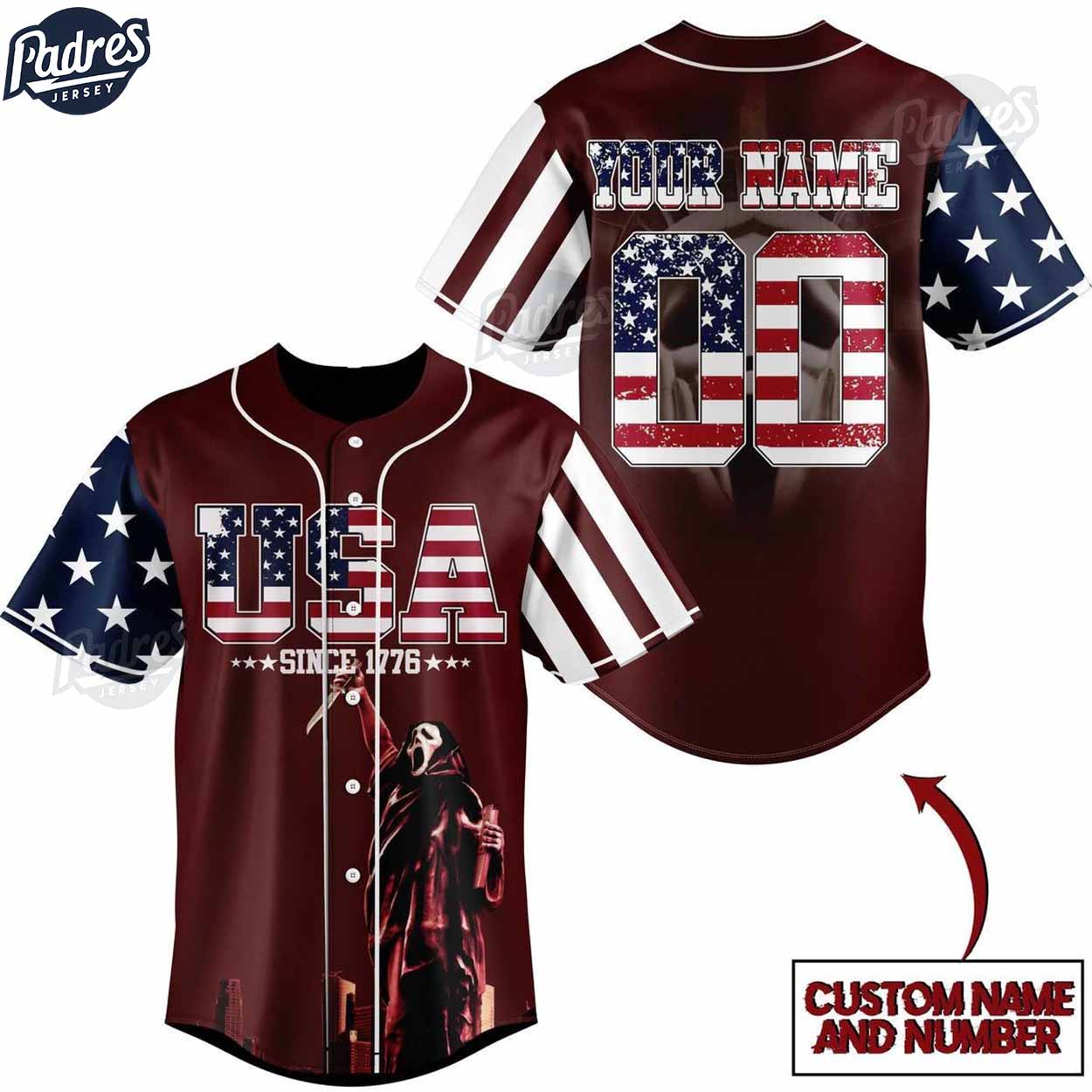 Custom Ghostface Scream USA Since 1776 Baseball Jersey - Padres Jersey Oasis: Elevate Your Baseball Style Game