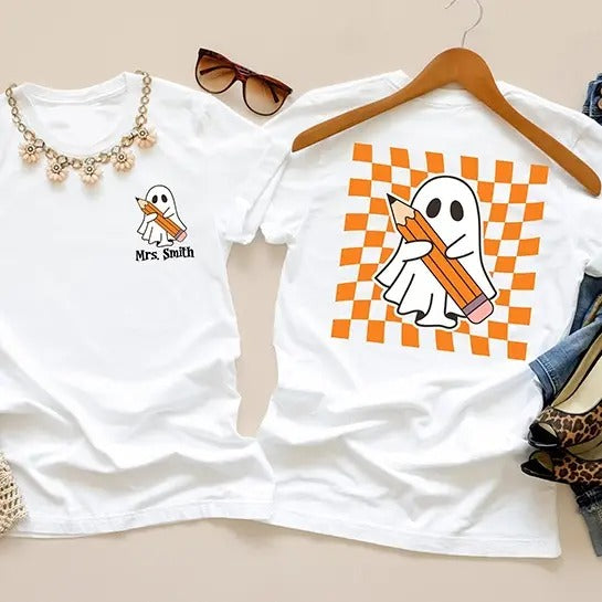 Custom Halloween Teacher Shirts, Cute Ghost Teacher Halloween Comfort Colors Tshirt, Spooky Teacher Tshirt Personalized Halloween Shirt, Fall Teacher Shirt