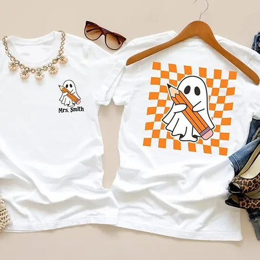 Custom Halloween Teacher Shirts, Cute Ghost Teacher Halloween Comfort Colors Tshirt, Spooky Teacher Tshirt Personalized Halloween Shirt, Fall Teacher Shirt