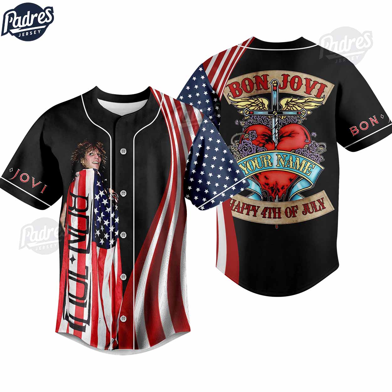 Custom Happy 4th Of July Bon Jovi Baseball Jersey - Padres Jersey Oasis: Elevate Your Baseball Style Game... (Image 1)