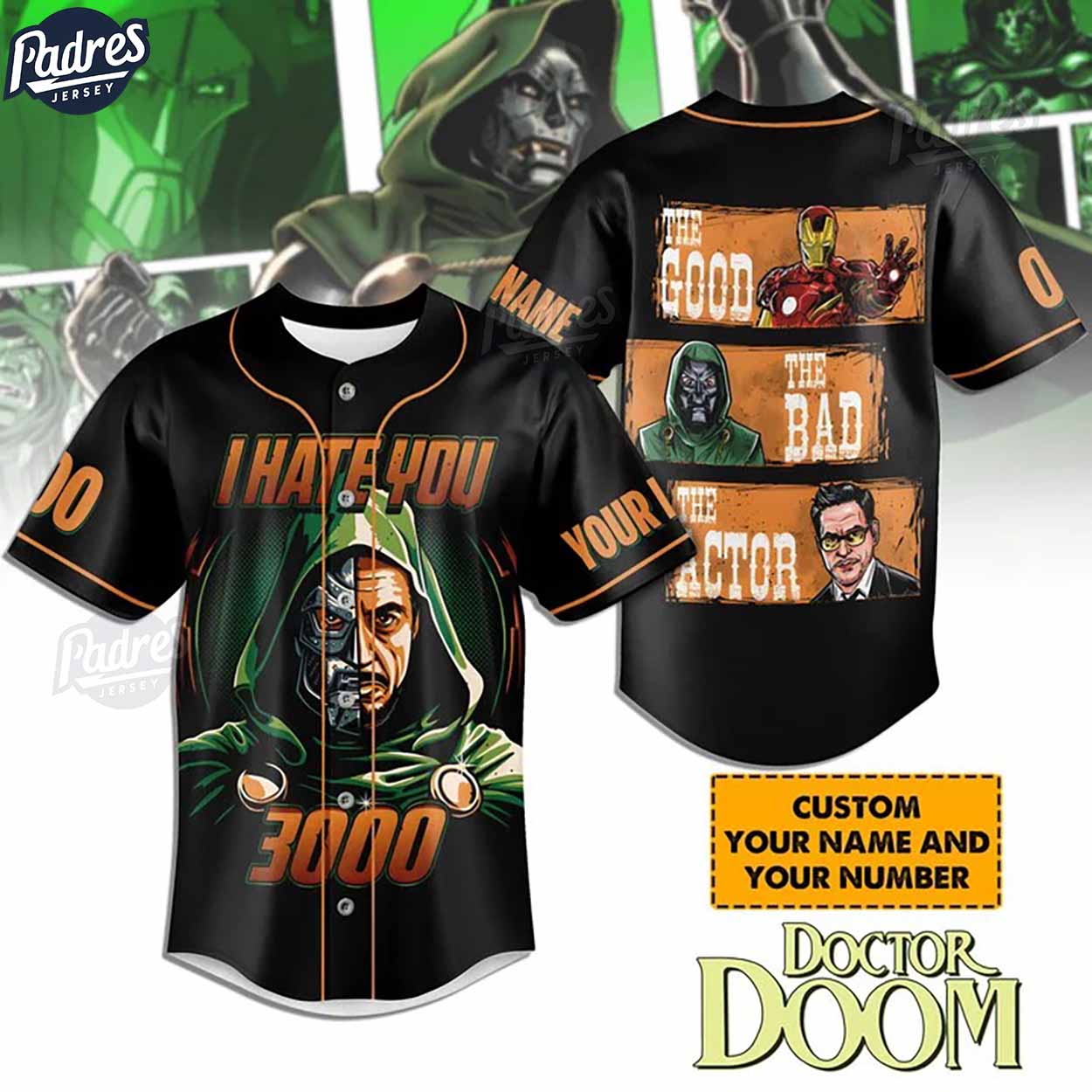 Custom I Hate You 3000 Doctor Doom Baseball Jersey - Padres Jersey Oasis: Elevate Your Baseball Style Game... (Image 1)