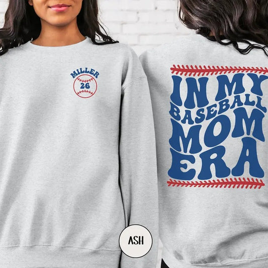 Custom In My Baseball Mom Era Sweatshirt, Personalized Baseball Mama Shirt, Retro Game Day Crewneck, Baseball Mom Sweater, Sports Mom Life Hoodie, Team Mom Shirt