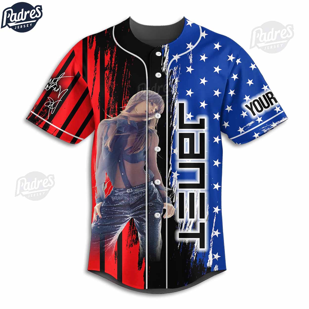 Custom Janet Jackson USA Flag Baseball Jersey - Padres Jersey Oasis: Elevate Your Baseball Style Game