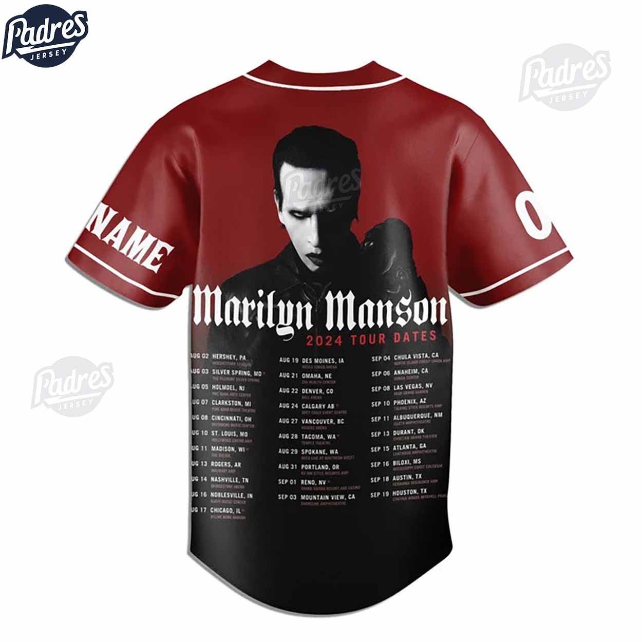 Custom Marilyn Manson 2024 Tour Dates Baseball Jersey - Padres Jersey Oasis: Elevate Your Baseball Style Game