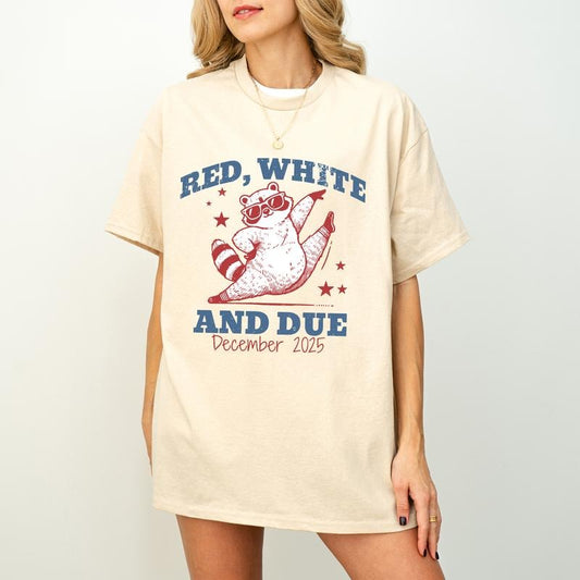 Custom Month Pregnancy Reveal Shirt 4th of July, Red White And Due, Funny Racoon Shirt, Expecting Moms To Be Shirt, 4th of July Pregnancy Shirt,