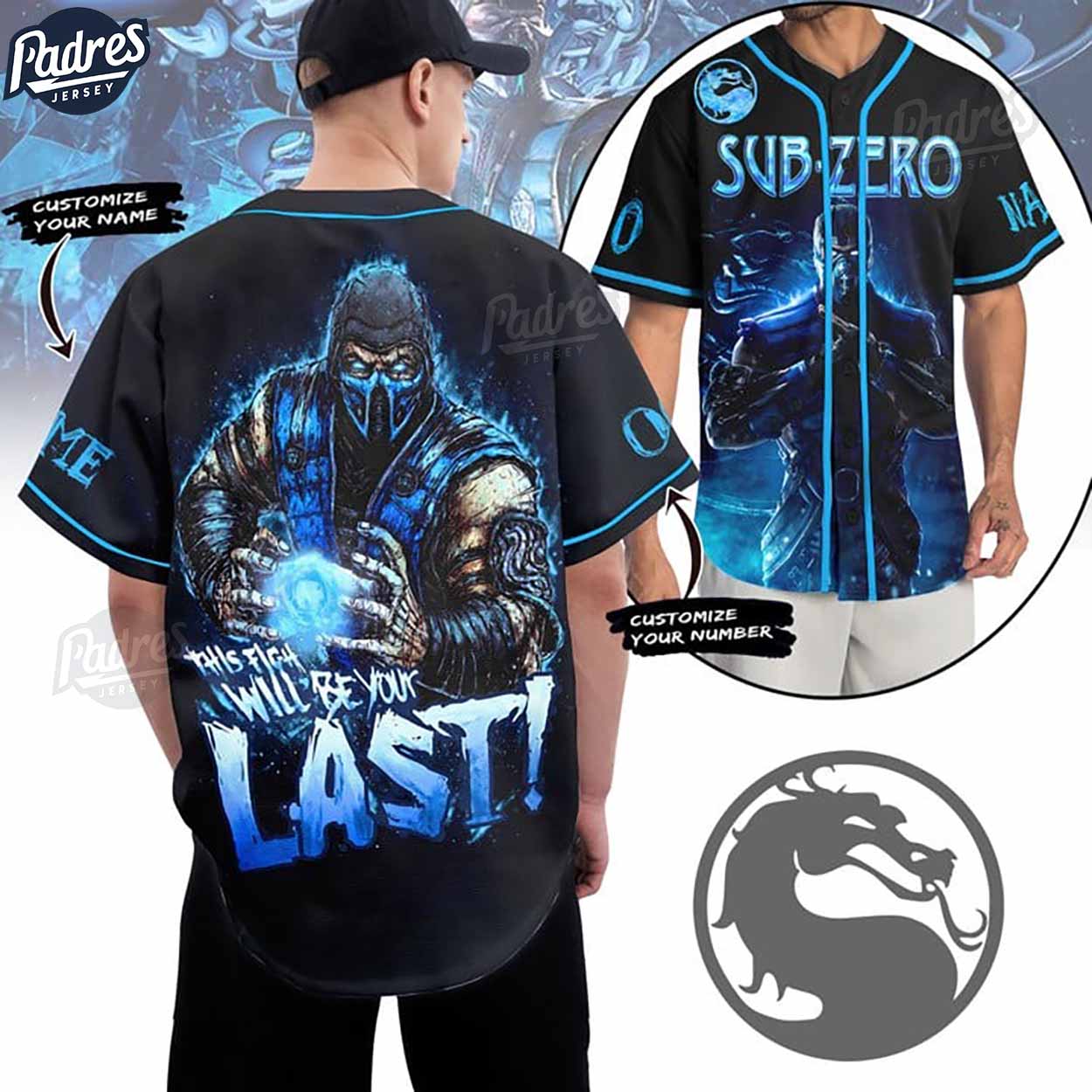 Custom Mortal Kombat Sub Zero Baseball Jersey - Padres Jersey Oasis: Elevate Your Baseball Style Game T-Shirts,... (Image 1)