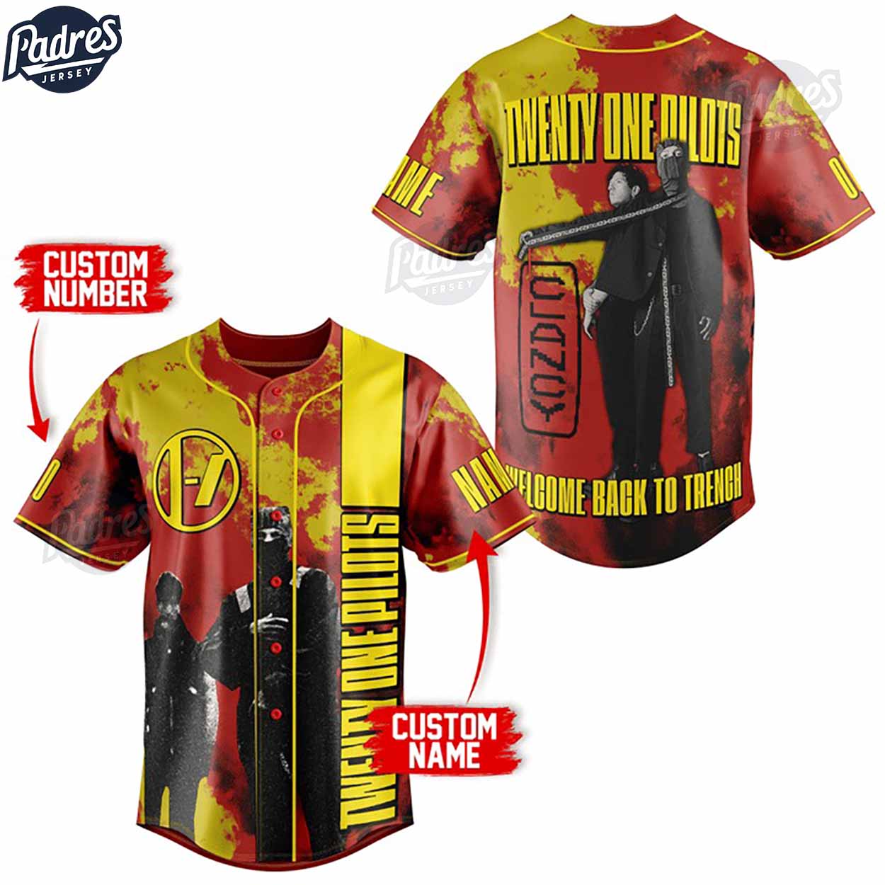 Custom Music Twenty One Pilots Baseball Jersey - Padres Jersey Oasis: Elevate Your Baseball Style Game... (Image 1)