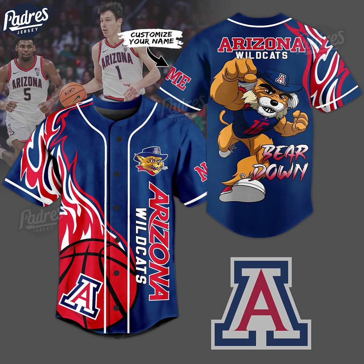 Custom NCAA Basketball Arizona Wildcats Baseball Jersey - Padres Jersey Oasis: Elevate Your Baseball Style Game... (Image 1)