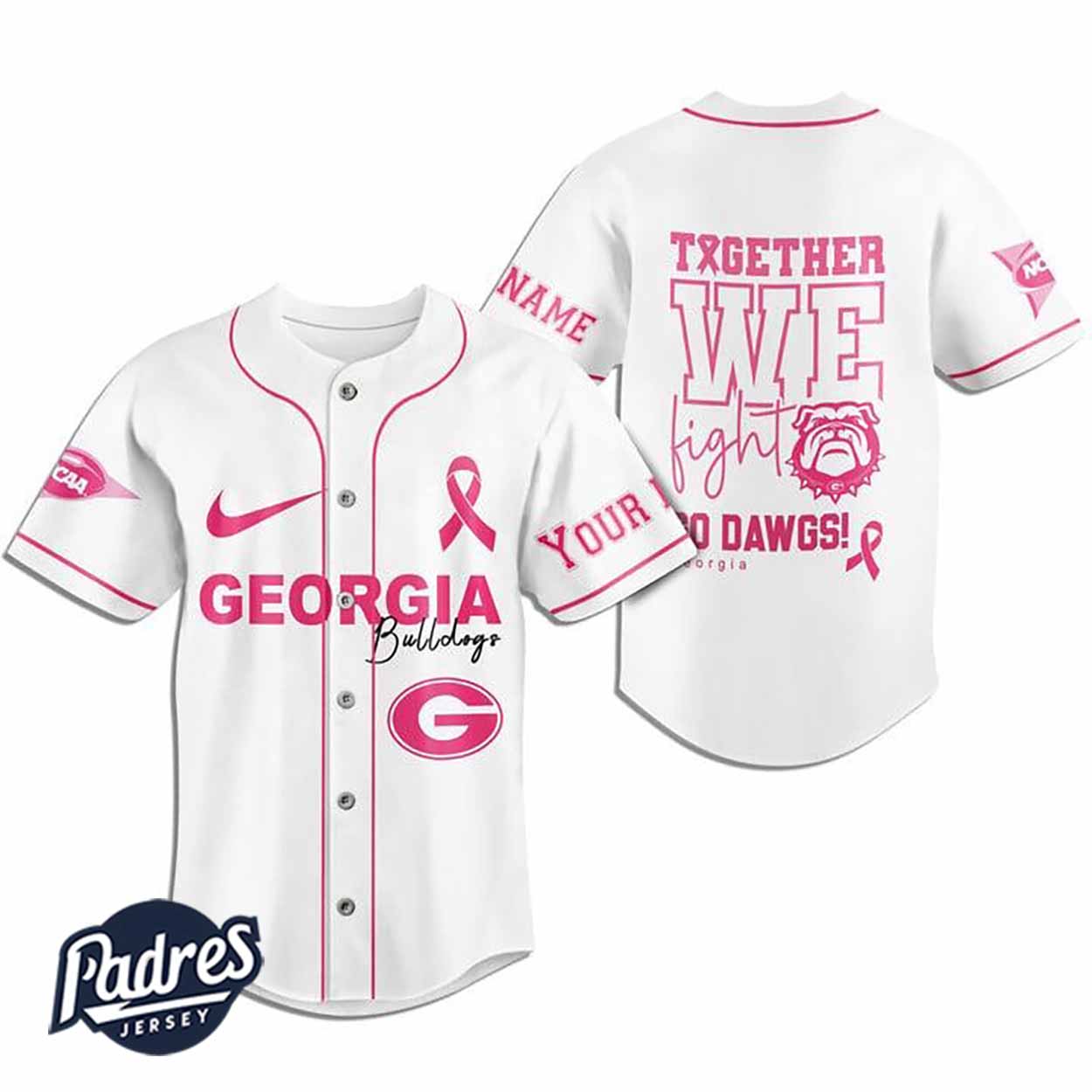 Custom NCAA Georgia Bulldogs Breast Cancer Baseball Jersey - Padres Jersey Oasis: Elevate Your Baseball Style... (Image 2)