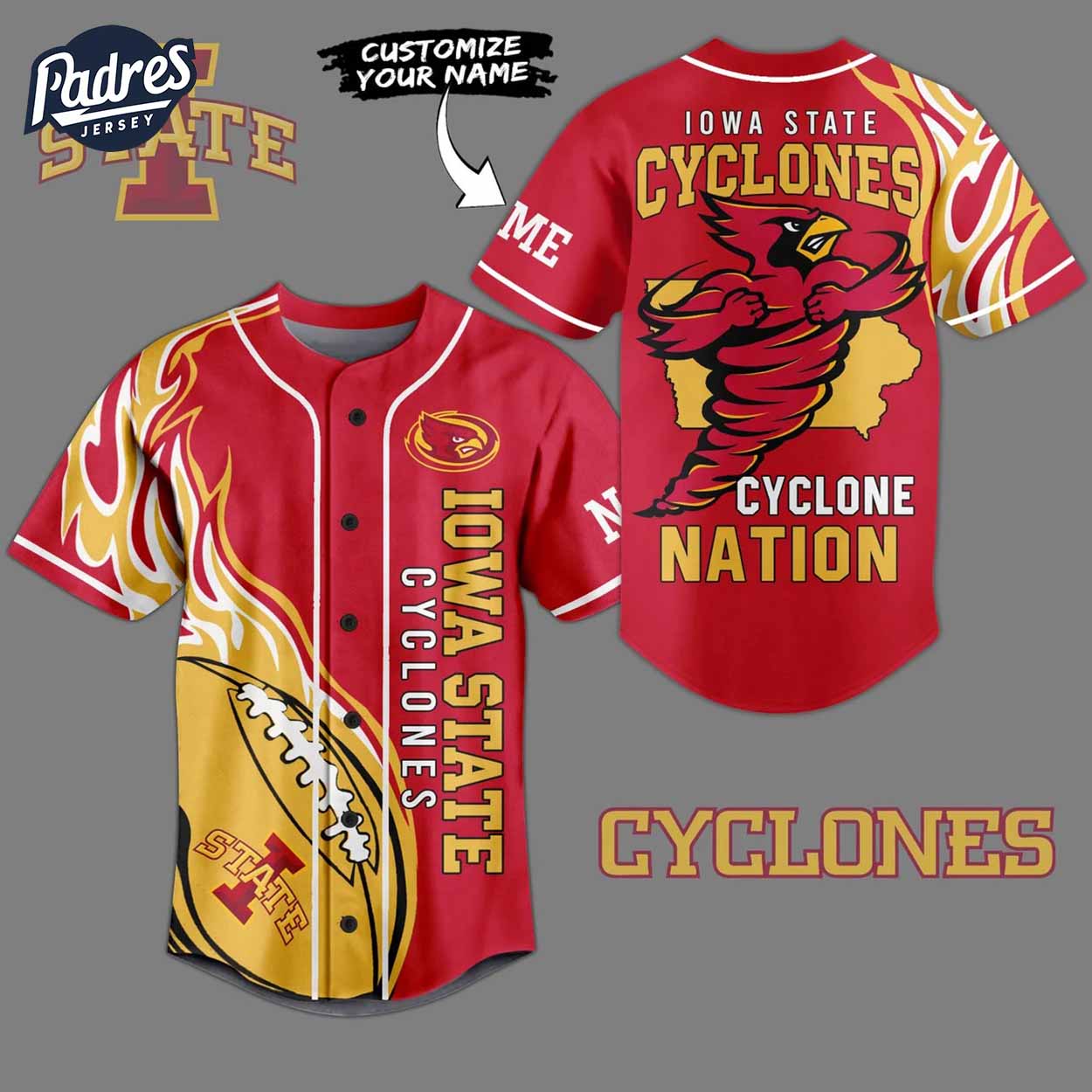 Custom NCAA Iowa State Cyclones Football Baseball Jersey - Padres Jersey Oasis: Elevate Your Baseball Style... (Image 1)