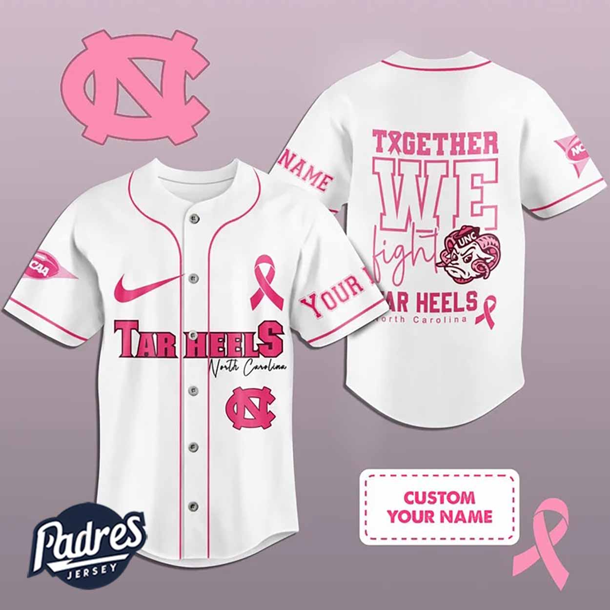 Custom NCAA North Carolina Tar Heels Breast Cancer Baseball Jersey - Padres Jersey Oasis: Elevate Your Baseball... (Image 1)