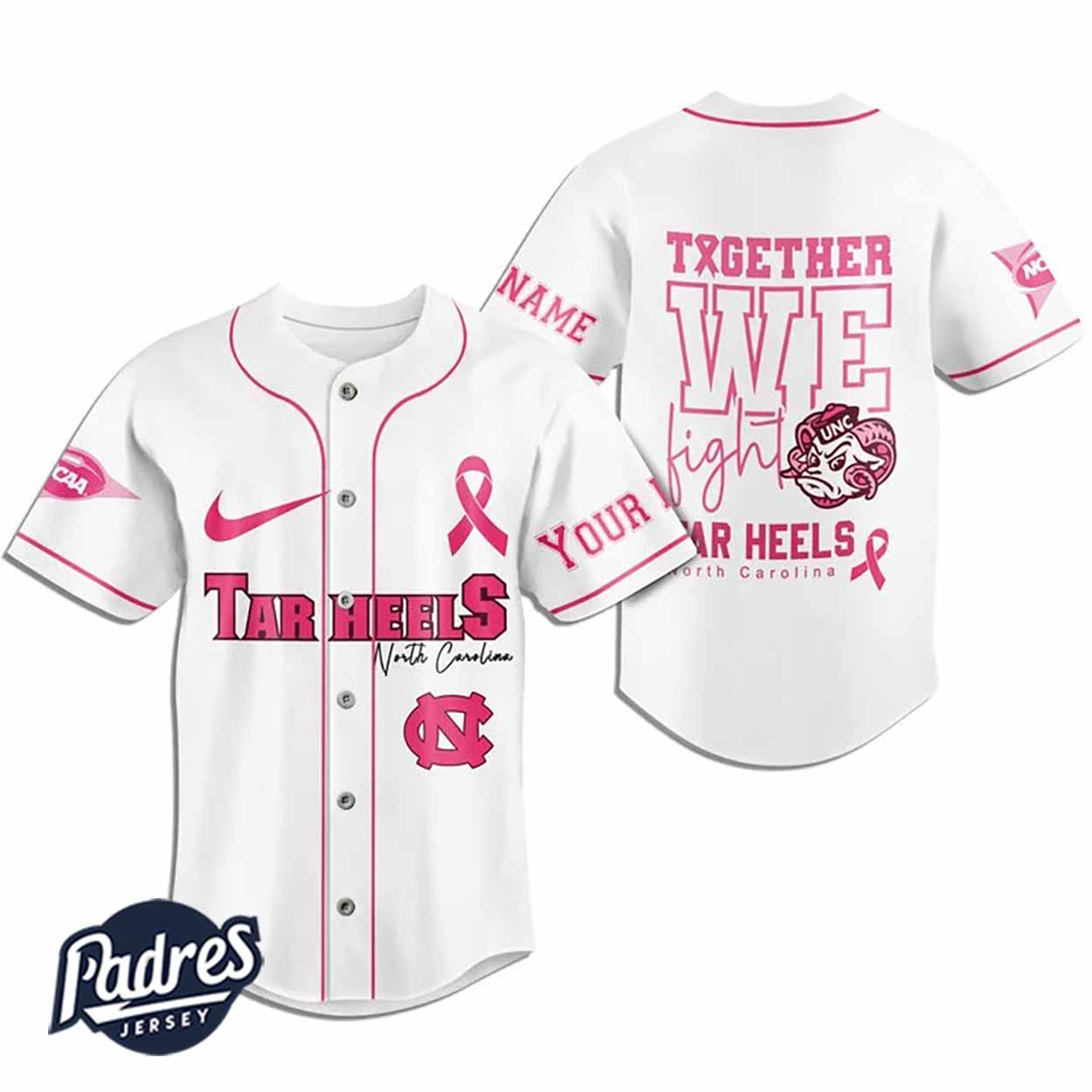 Custom NCAA North Carolina Tar Heels Breast Cancer Baseball Jersey - Padres Jersey Oasis: Elevate Your Baseball... (Image 2)