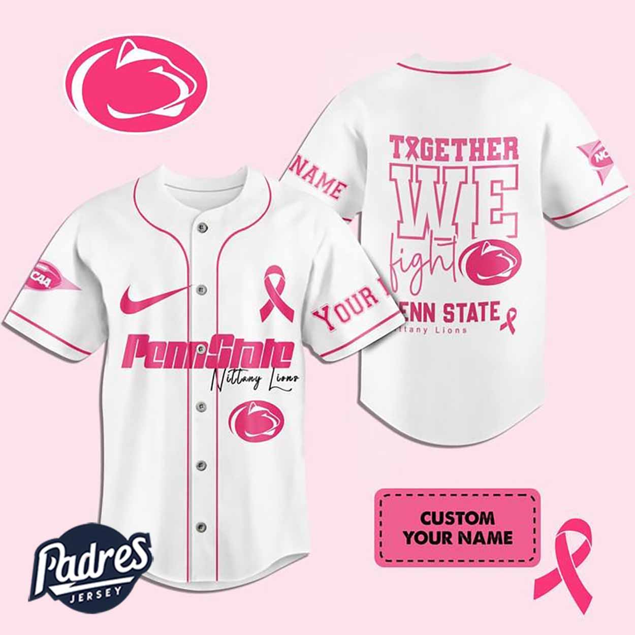 Custom NCAA Penn State Nittany Lions Breast Cancer Baseball Jersey - Padres Jersey Oasis: Elevate Your Baseball Style Game