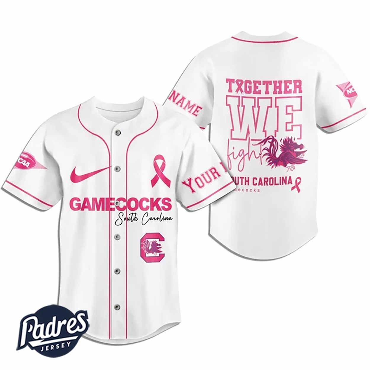 Custom NCAA South Carolina Gamecocks Breast Cancer Baseball Jersey - Padres Jersey Oasis: Elevate Your Baseball... (Image 2)