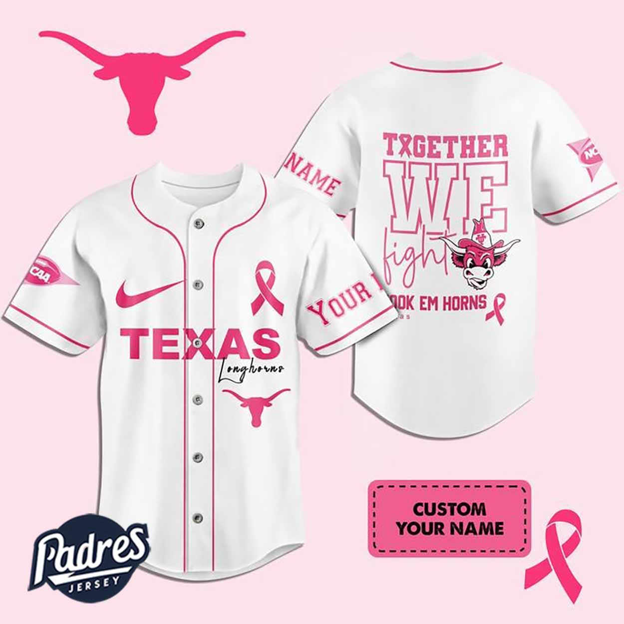 Custom NCAA Texas Longhorns Breast Cancer Baseball Jersey - Padres Jersey Oasis: Elevate Your Baseball Style Game