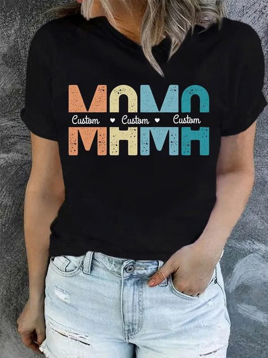 Custom Name Print T-shirt, Customizable Mother'S Day T-Shirt , Short Sleeve Crew Neck Casual Top For Summer & Spring,...
