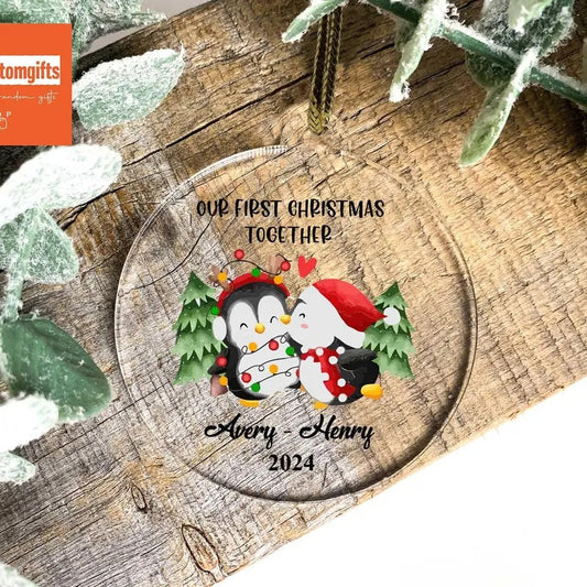 Custom Penguin Couples Christmas Keepsake, Our First Christmas Together Acrylic Christmas Ornament,Funny Engagement Gift,New Couple Ornament