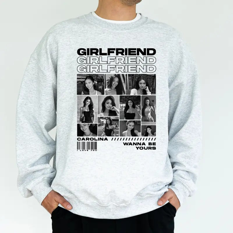 Custom Photo Girlfriend Sweatshirt for Boyfriend, Vintage Girlfriend Bootleg Graphic Printed Tops, Valentine's Day Gifts for Him, Classic Menswear