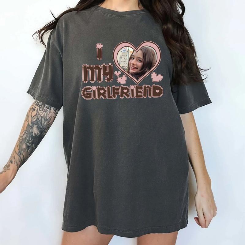 Custom Photo I Love My Boyfriend Shirt Comfort Color, I Love My Girlfriend Tee, I Heart My Wife Tshirt, Valentine's Day Gift for Him, Soft Cotton Tops