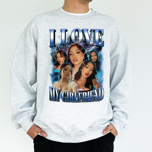 Custom Photo I Love My Girlfriend Bootleg Sweatshirt, I Love My Gf Top, Valentine's Day Gifts for Boyfriend, Vintage Rap Tees, Classic Cotton Menswear