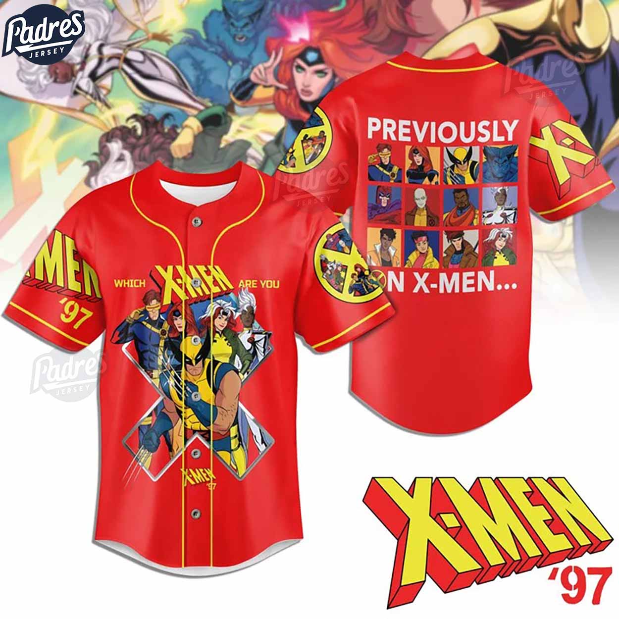 Custom Previously On X-Men 97 Baseball Jersey - Padres Jersey Oasis: Elevate Your Baseball Style Game T-Shirts,... (Image 1)