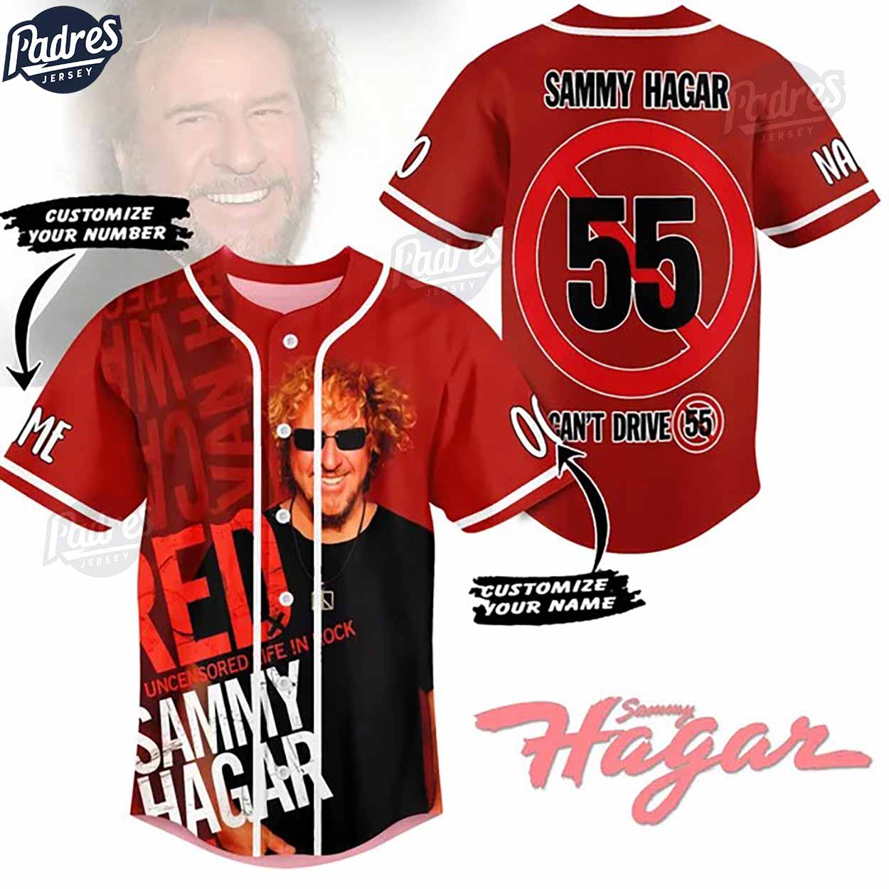 Custom Sammy Hagar I Can't Drive 55 Baseball Jersey - Padres Jersey Oasis: Elevate Your Baseball Style Game... (Image 1)