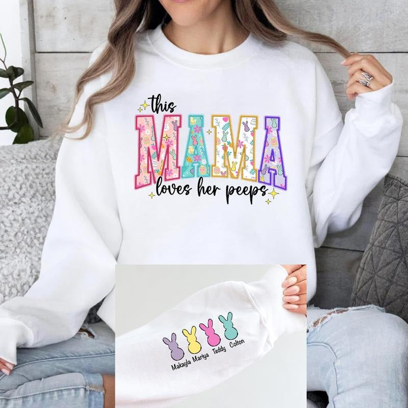 Custom This MAMA Loves Her Peeps Sweatshirt, Funny Easter Sweatshirt, Easter Sweatshirt for Women, Womens Easter Gift, Cute Easter Day Sweater, Gift for Easter